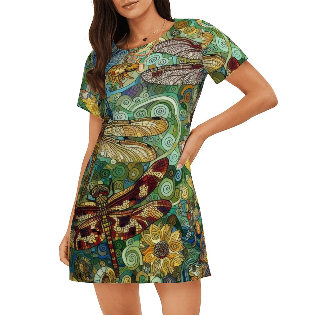 Dragonflies Loose Short - Sleeve Nightgown - Gregg Acini Adoree Designs - Women's Pajamas