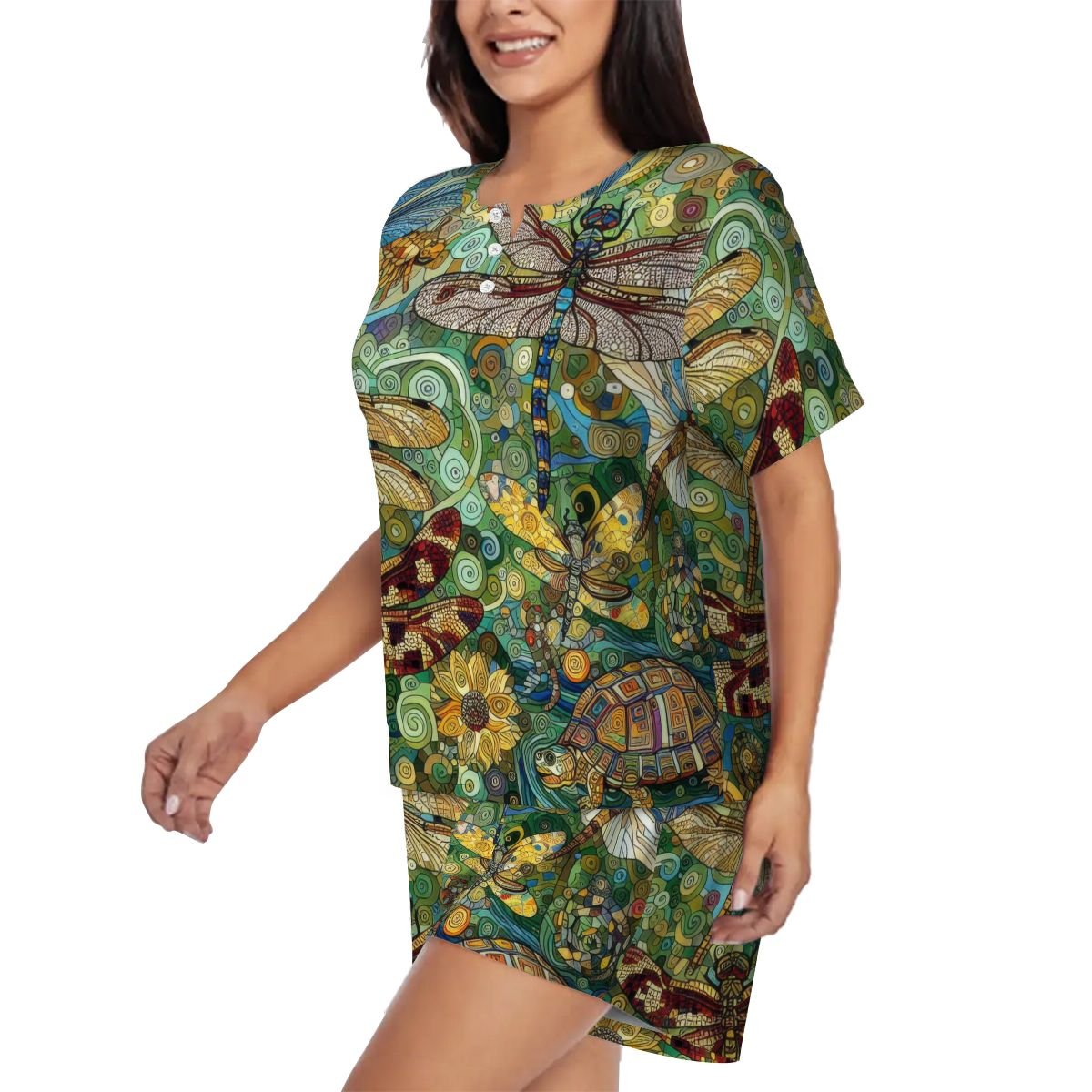 Dragonflies Pajama Set for Women Crew Neck Short Sleeve - Gregg Acini Adoree Designs - Women's Pajamas