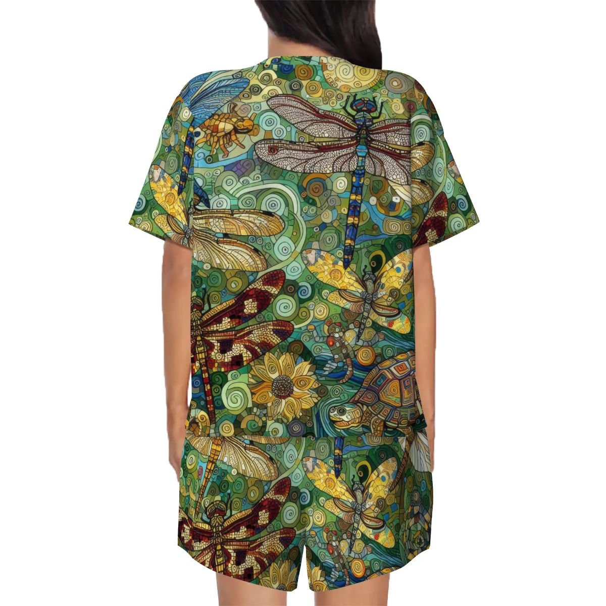Dragonflies Pajama Set for Women Crew Neck Short Sleeve - Gregg Acini Adoree Designs - Women's Pajamas