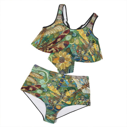 Dragonflies Plus Size Ruffle Two Piece Swimsuit - Gregg Acini Adoree Designs - Women's Swimwear