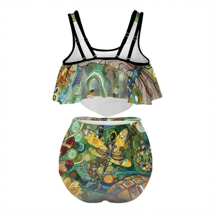 Dragonflies Plus Size Ruffle Two Piece Swimsuit - Gregg Acini Adoree Designs - Women's Swimwear