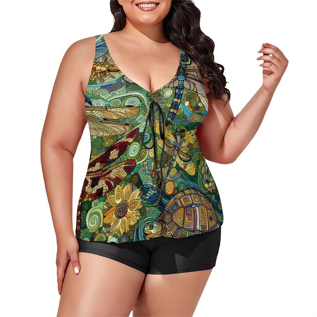 Dragonflies Plus Size Two Piece Swimsuit for Women - Gregg Acini Adoree Designs - Women's Swimwear