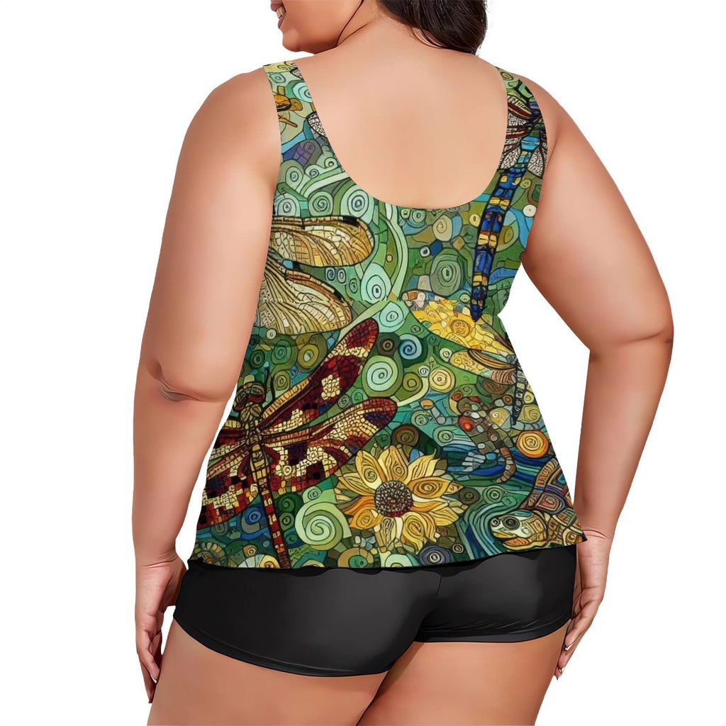 Dragonflies Plus Size Two Piece Swimsuit for Women - Gregg Acini Adoree Designs - Women's Swimwear