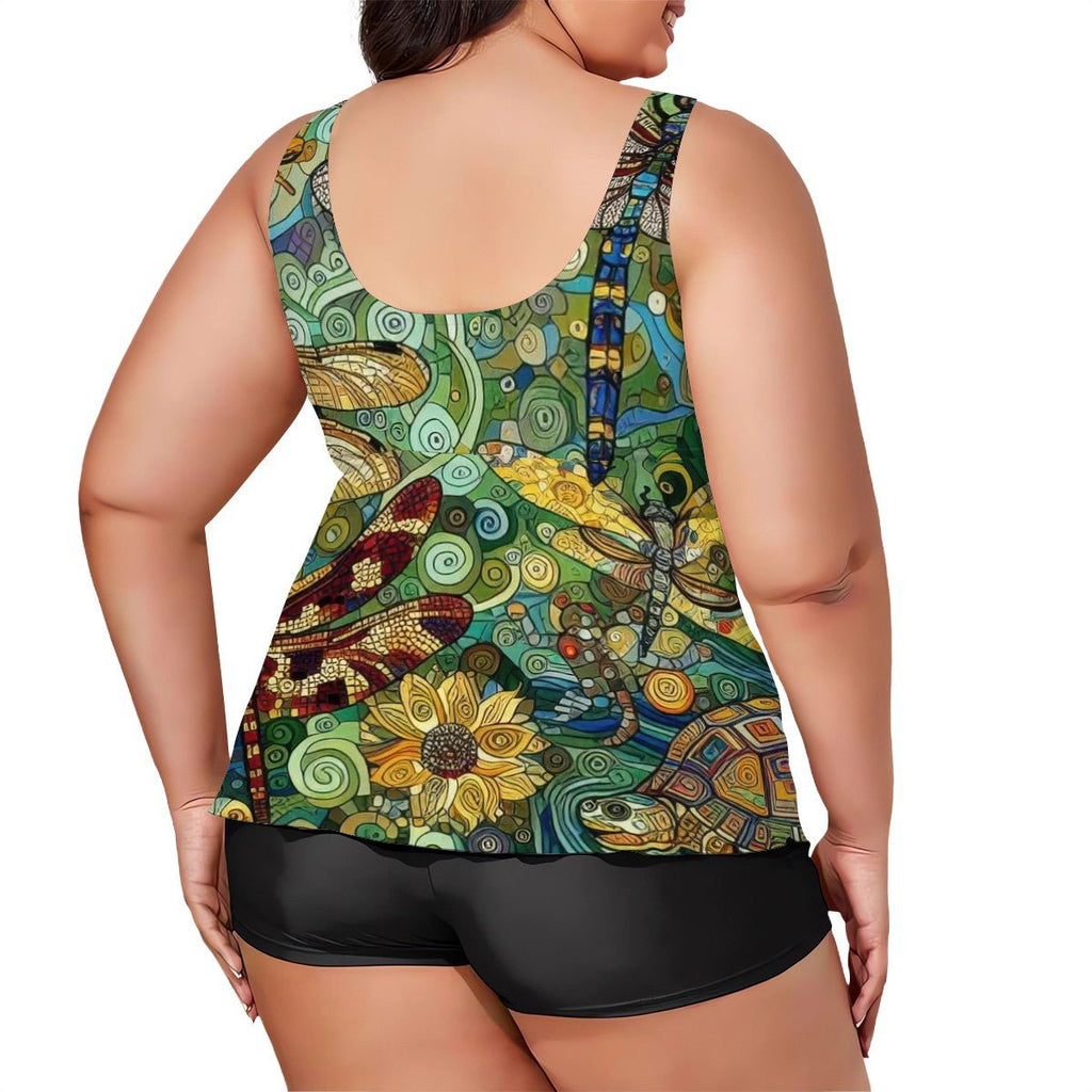 Dragonflies Plus Size Two Piece Swimsuit for Women - Gregg Acini Adoree Designs - Women's Swimwear