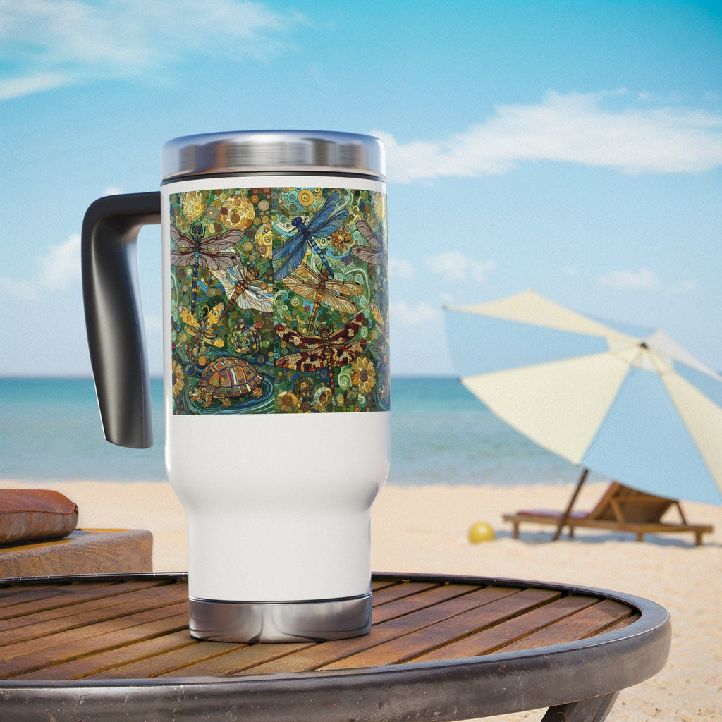 Dragonflies Stainless Steel Travel Mug - 14oz Handle Design - Gregg Acini Adoree Designs - Mug