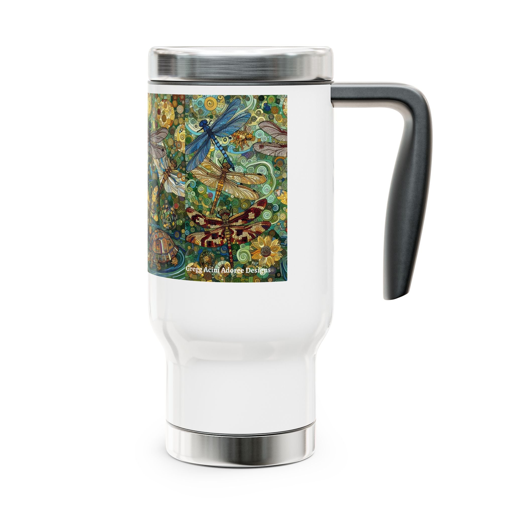 Dragonflies Stainless Steel Travel Mug - 14oz Handle Design - Gregg Acini Adoree Designs - Mug