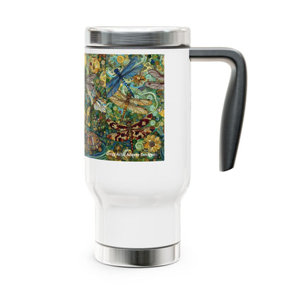 Dragonflies Stainless Steel Travel Mug - 14oz Handle Design - Gregg Acini Adoree Designs - Mug