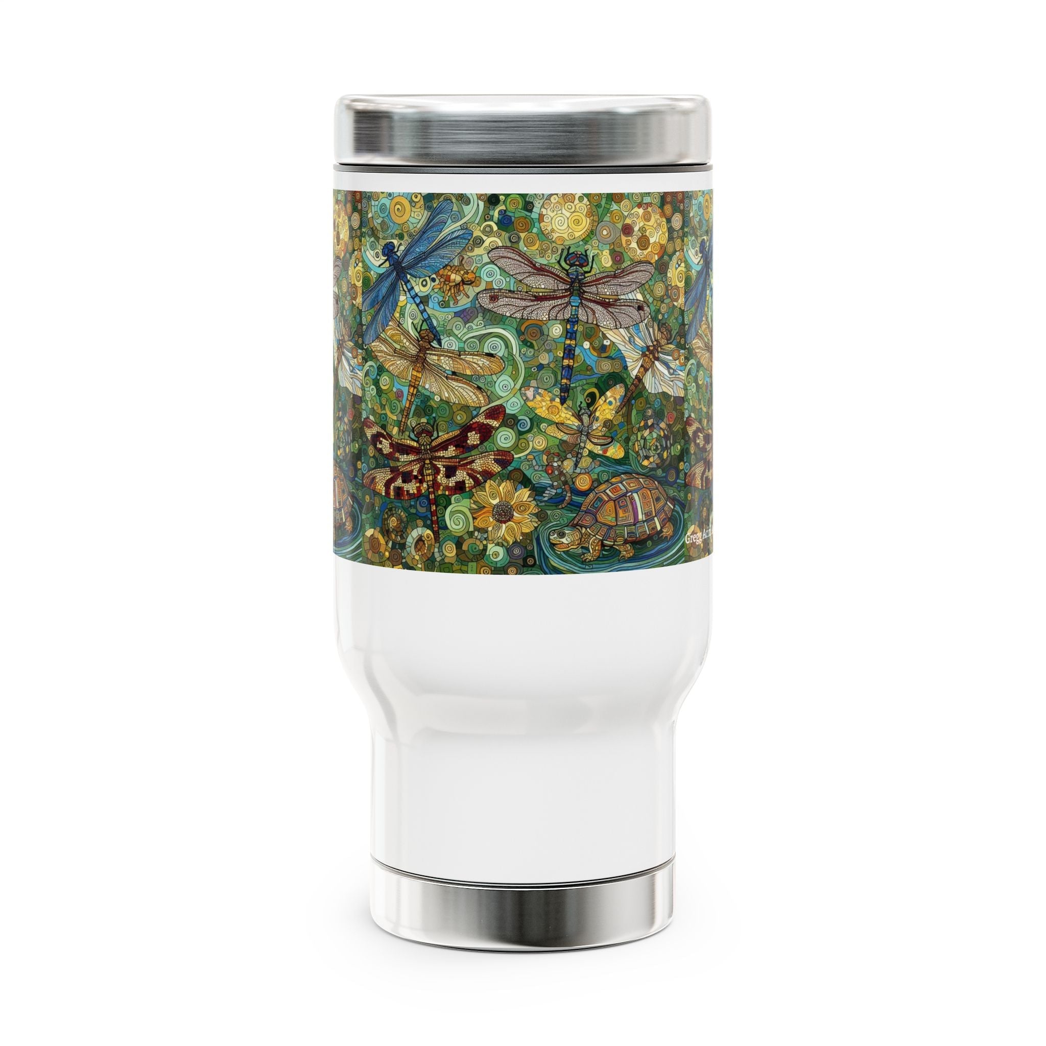 Dragonflies Stainless Steel Travel Mug - 14oz Handle Design - Gregg Acini Adoree Designs - Mug