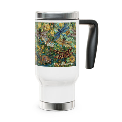 Dragonflies Stainless Steel Travel Mug - 14oz Handle Design - Gregg Acini Adoree Designs - Mug