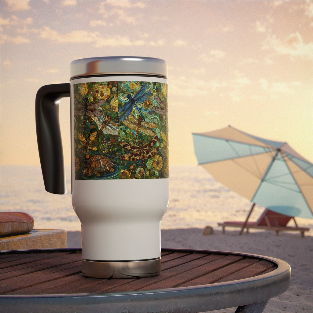 Dragonflies Stainless Steel Travel Mug - 14oz Handle Design - Gregg Acini Adoree Designs - Mug