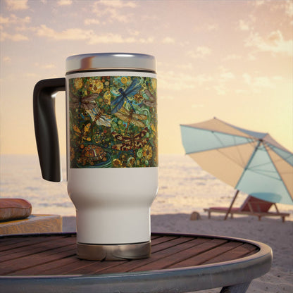 Dragonflies Stainless Steel Travel Mug - 14oz Handle Design - Gregg Acini Adoree Designs - Mug