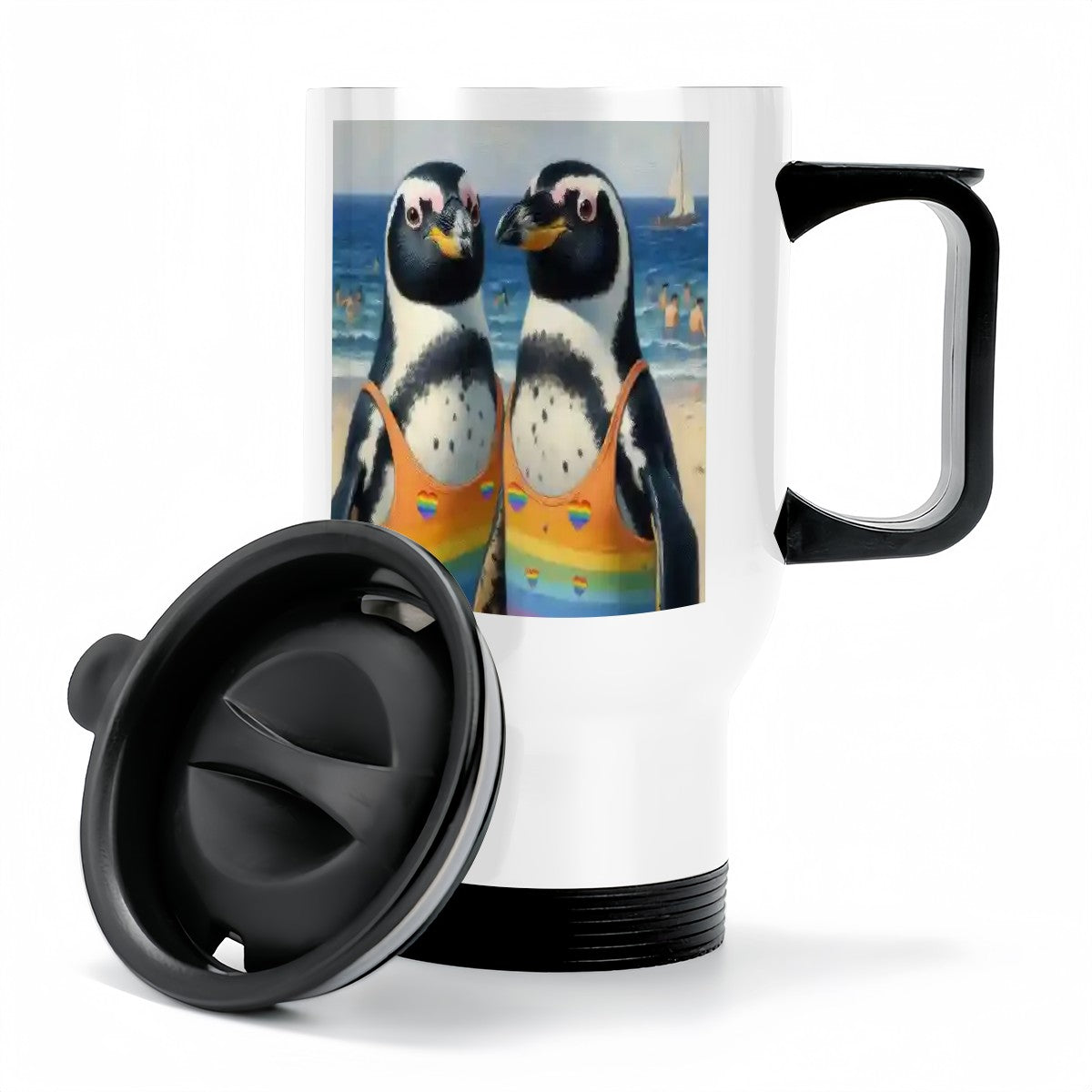 Travel Coffee Mug with Handle (14oz) Made in USA - Multiple Designs
