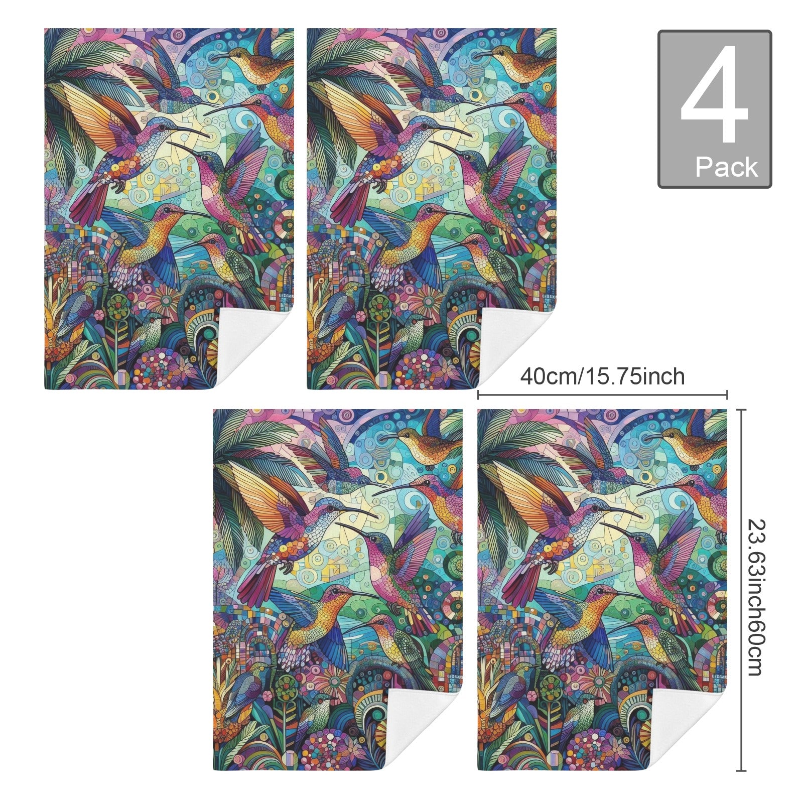 Hummingbird Kaleidoscope Hand Towels (set of 4) Towel 40x60cm