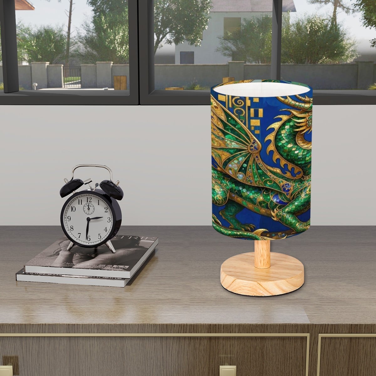 Emerald Dragon Cylindrical Table Lamp