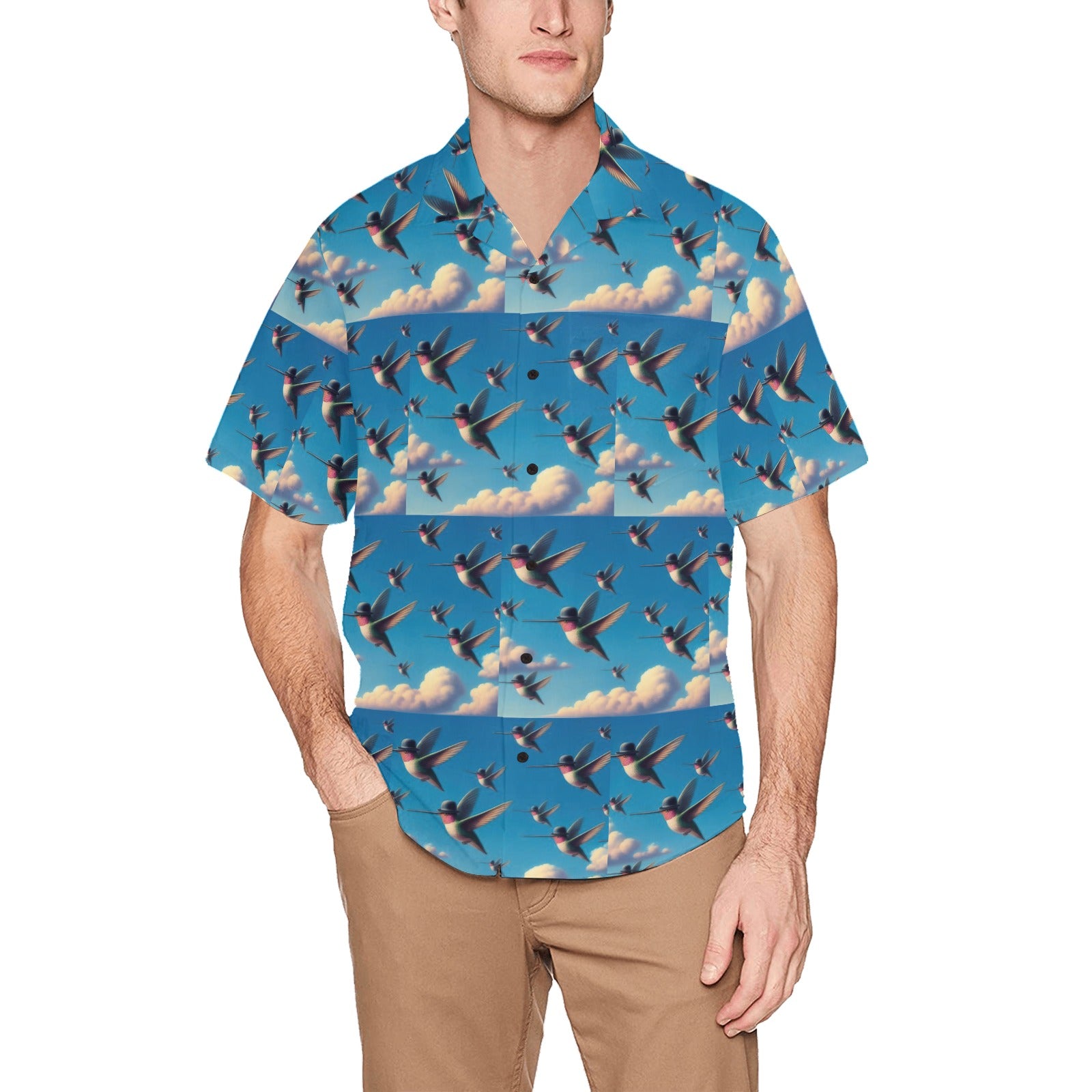 Flock of Hummingbirds Hawaiian Shirt with Chest Pocket