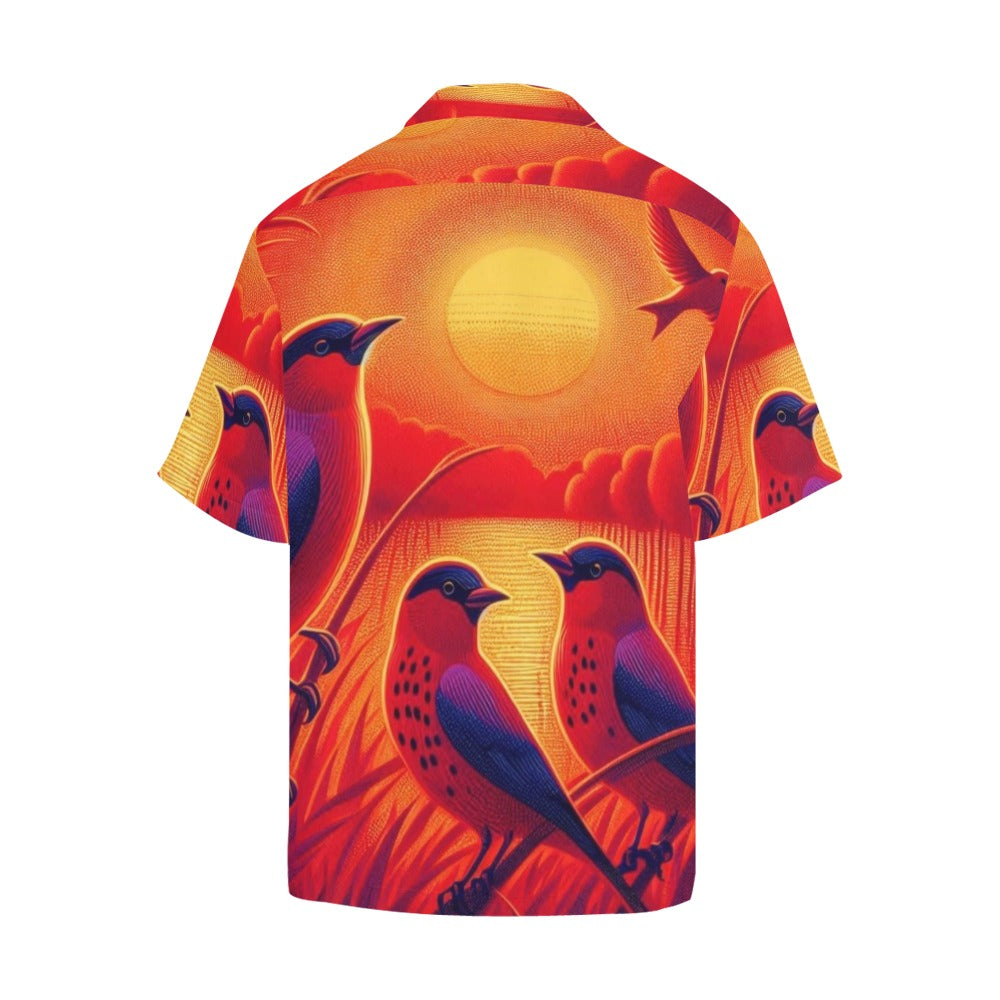 Scarlet Sunset with Birds Hawaiian Shirt without pocket