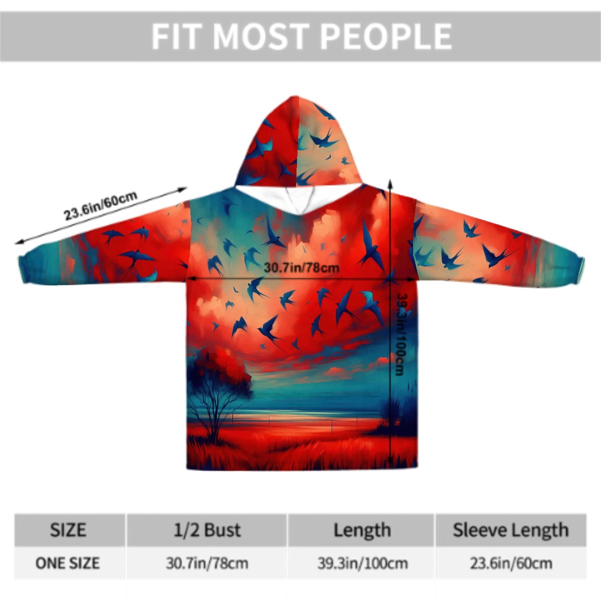 Scarlet and Turquoise Sunset Adult Blanket Hoodie