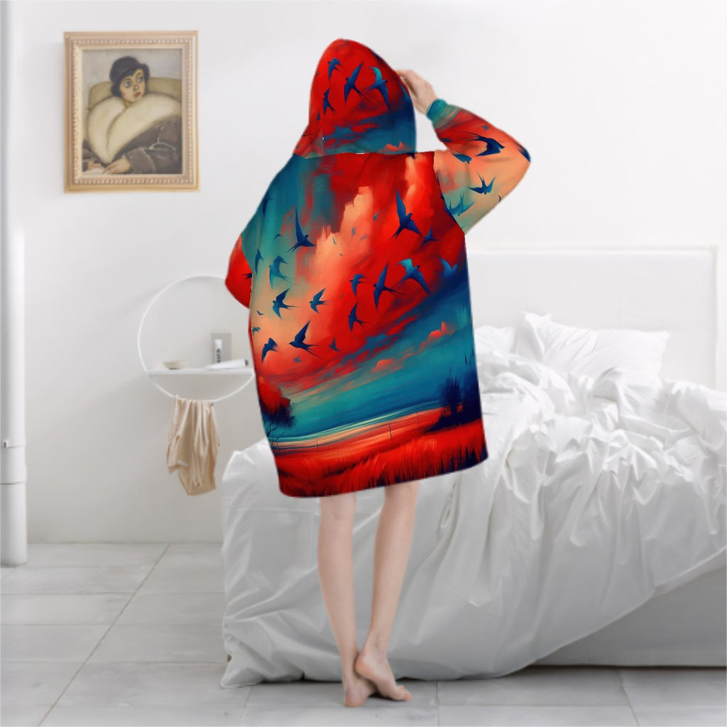 Scarlet and Turquoise Sunset Adult Blanket Hoodie