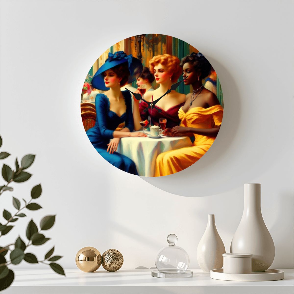 Ladies Who Lunch Wooden Round Wall Clock 9.8"x9.8" (Made in USA)
