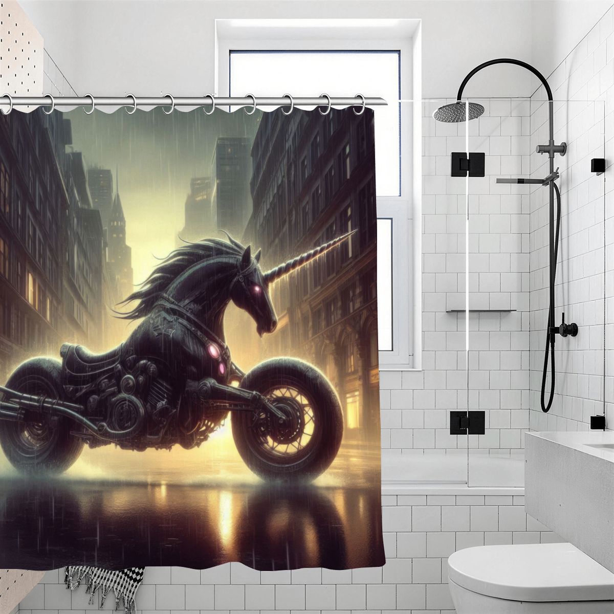 Motorcycle Unicorn Shower Curtain