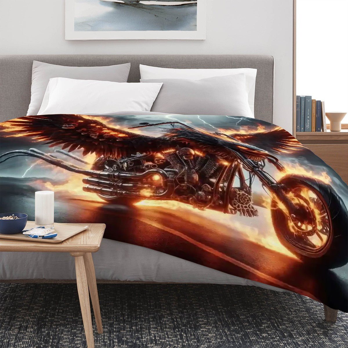 Eagle Motorcycle 300 GSM Flannel Throw Blanket (Made in USA) - Gregg Acini Adoree Designs - Blanket