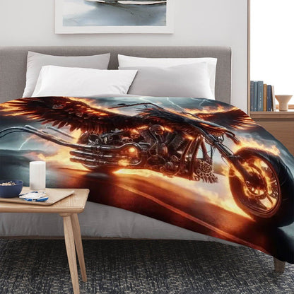 Eagle Motorcycle 300 GSM Flannel Throw Blanket (Made in USA) - Gregg Acini Adoree Designs - Blanket