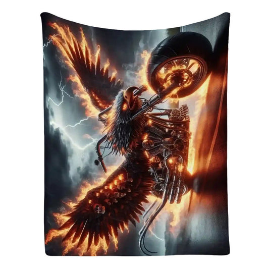 Eagle Motorcycle 300 GSM Flannel Throw Blanket (Made in USA) - Gregg Acini Adoree Designs - Blanket