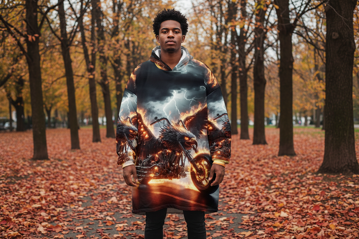 Eagle Motorcycle Blanket Hoodie Lifestyle
