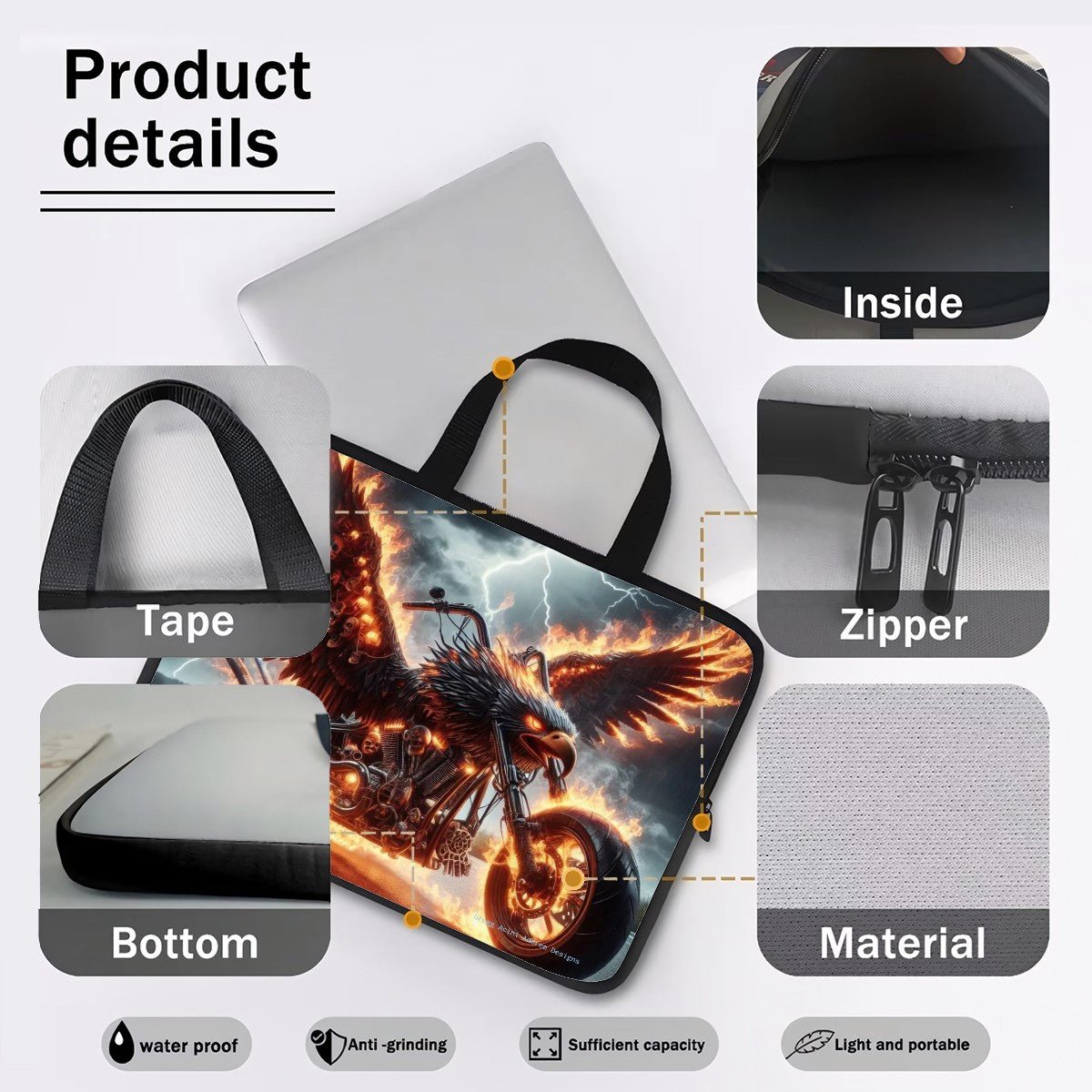Eagle Motorcycle Laptop Bag - Gregg Acini Adoree Designs - Computer Bag