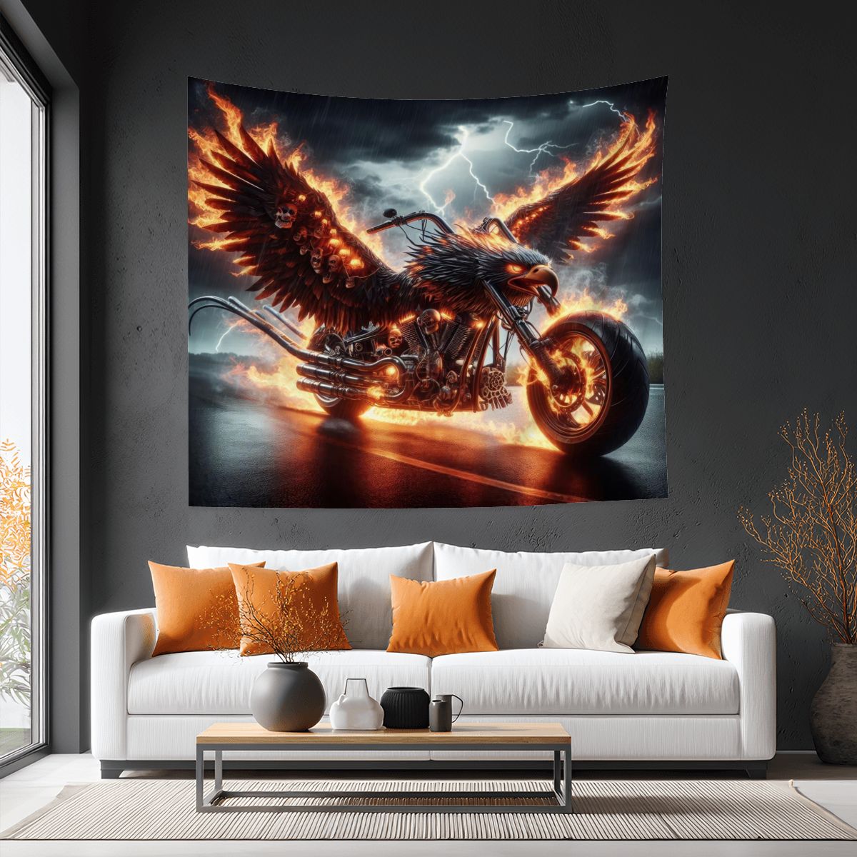 Eagle Motorcycle Lightweight Wall Tapestry (Fabric Wall Hanging - USA) - Gregg Acini Adoree Designs - Wall Coverings