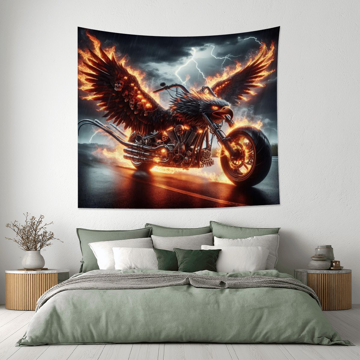 Eagle Motorcycle Lightweight Wall Tapestry (Fabric Wall Hanging - USA) - Gregg Acini Adoree Designs - Wall Coverings
