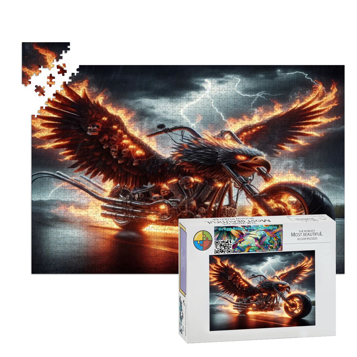 Eagle Motorcycle Wooden Jigsaw Puzzles 1000 pcs - Gregg Acini Adoree Designs - Jigsaw Puzzle