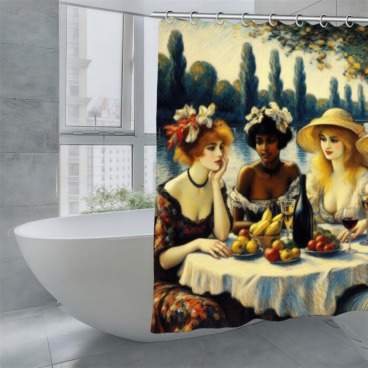 Ladies with Fruit Shower Curtain | Impressionist Riverside Art