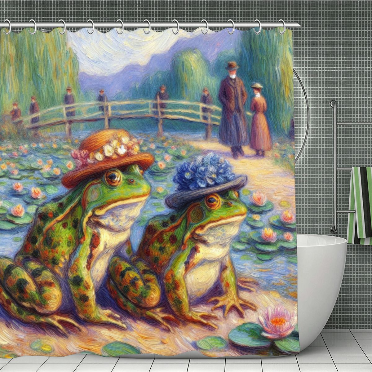 2 Lady Frogs Shower Curtain 70.8"x70.8" (Made in USA)
