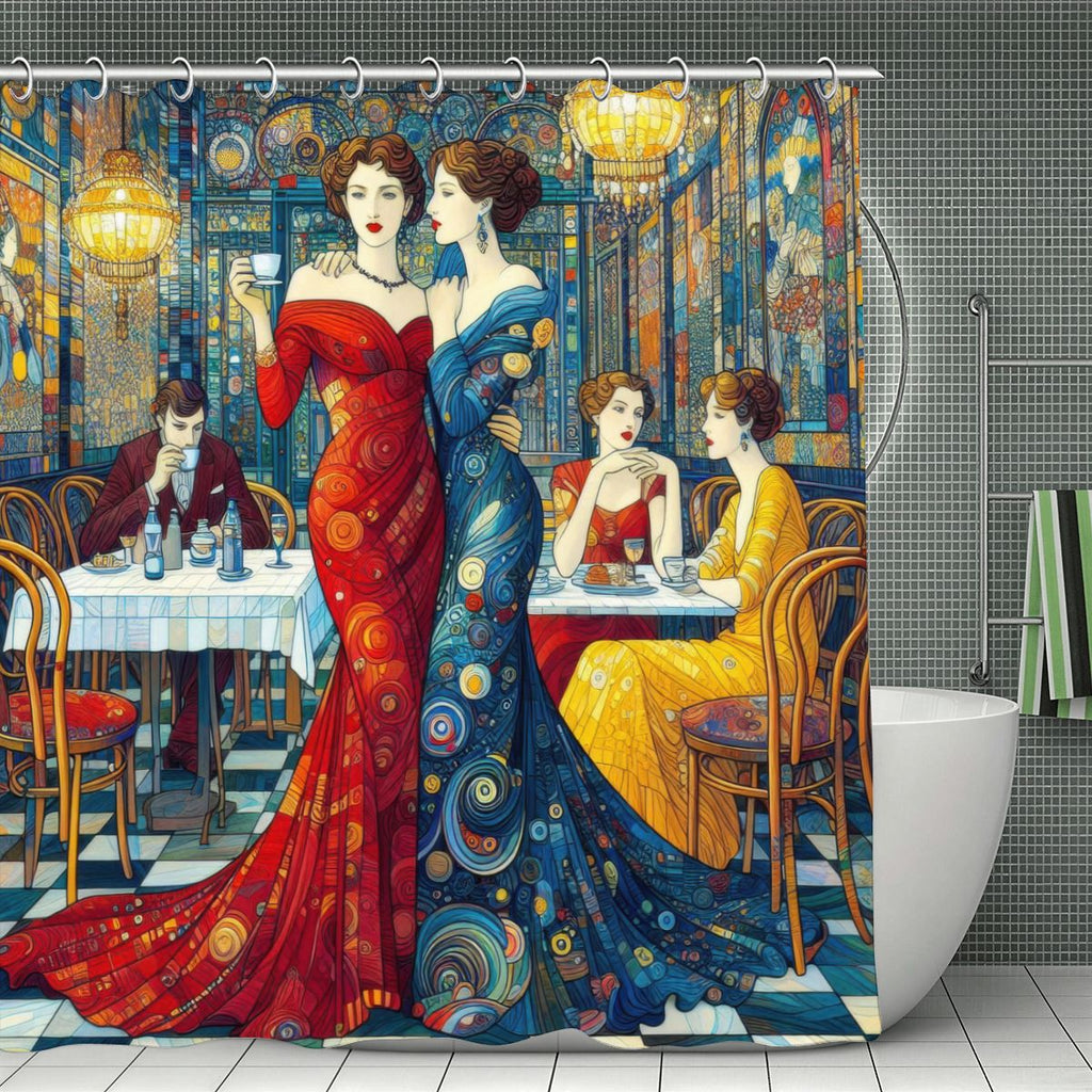 Girlfriends Shower Curtain | Klimt-Inspired Café Art