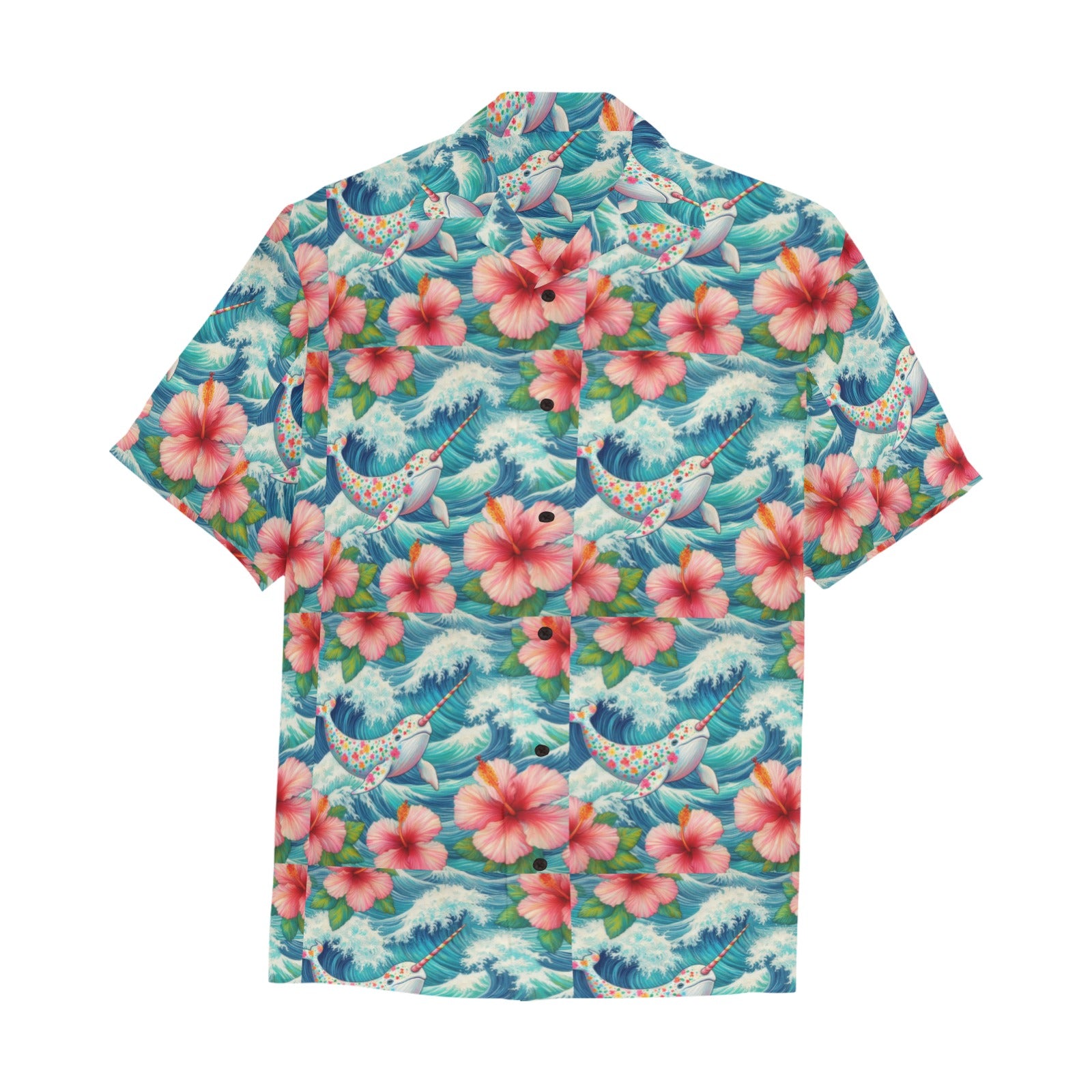 Proud Narwhal Patterned Hawaiian Shirt with Chest Pocket
