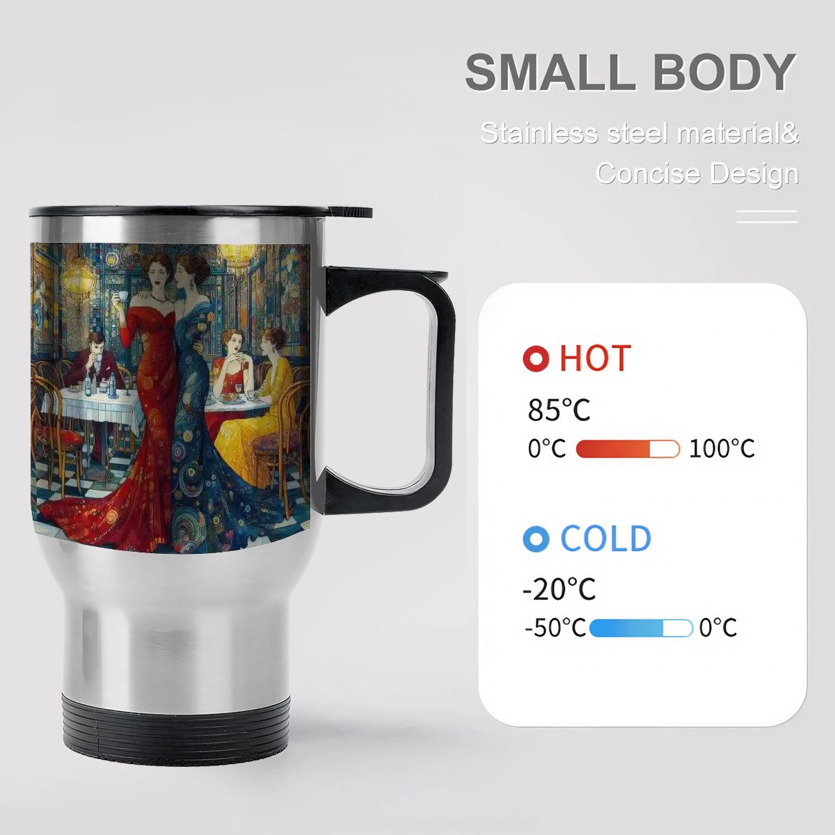 Travel Coffee Mug with Handle (14oz) Made in USA - Multiple Designs