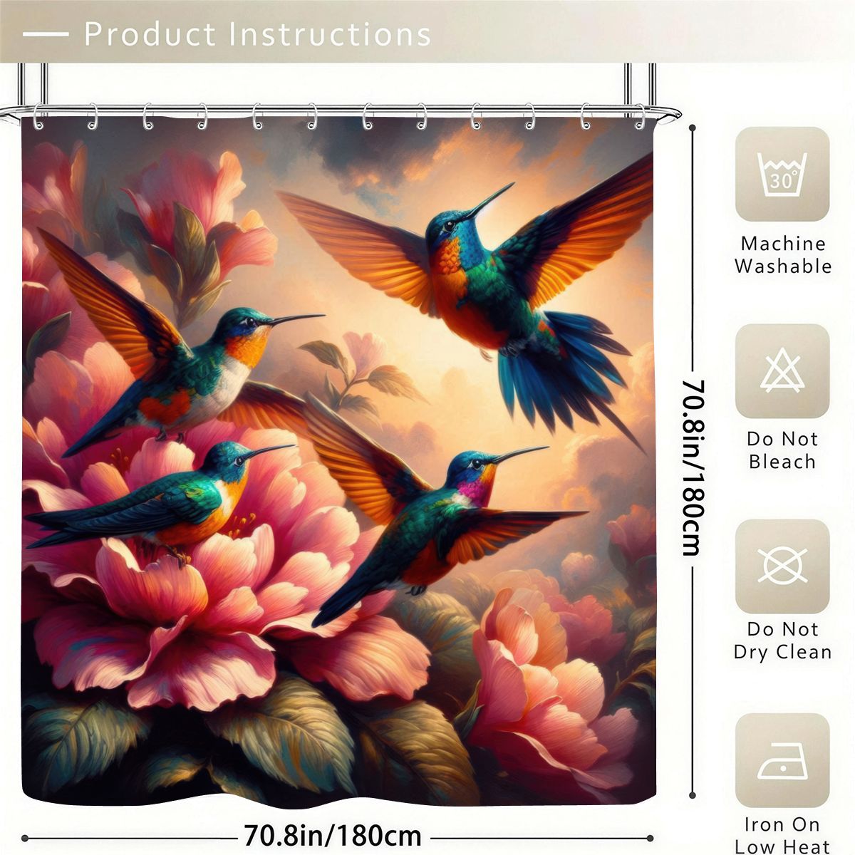Multicolor Hummingbirds Shower Curtain 70.8"x70.8" (Made in USA)