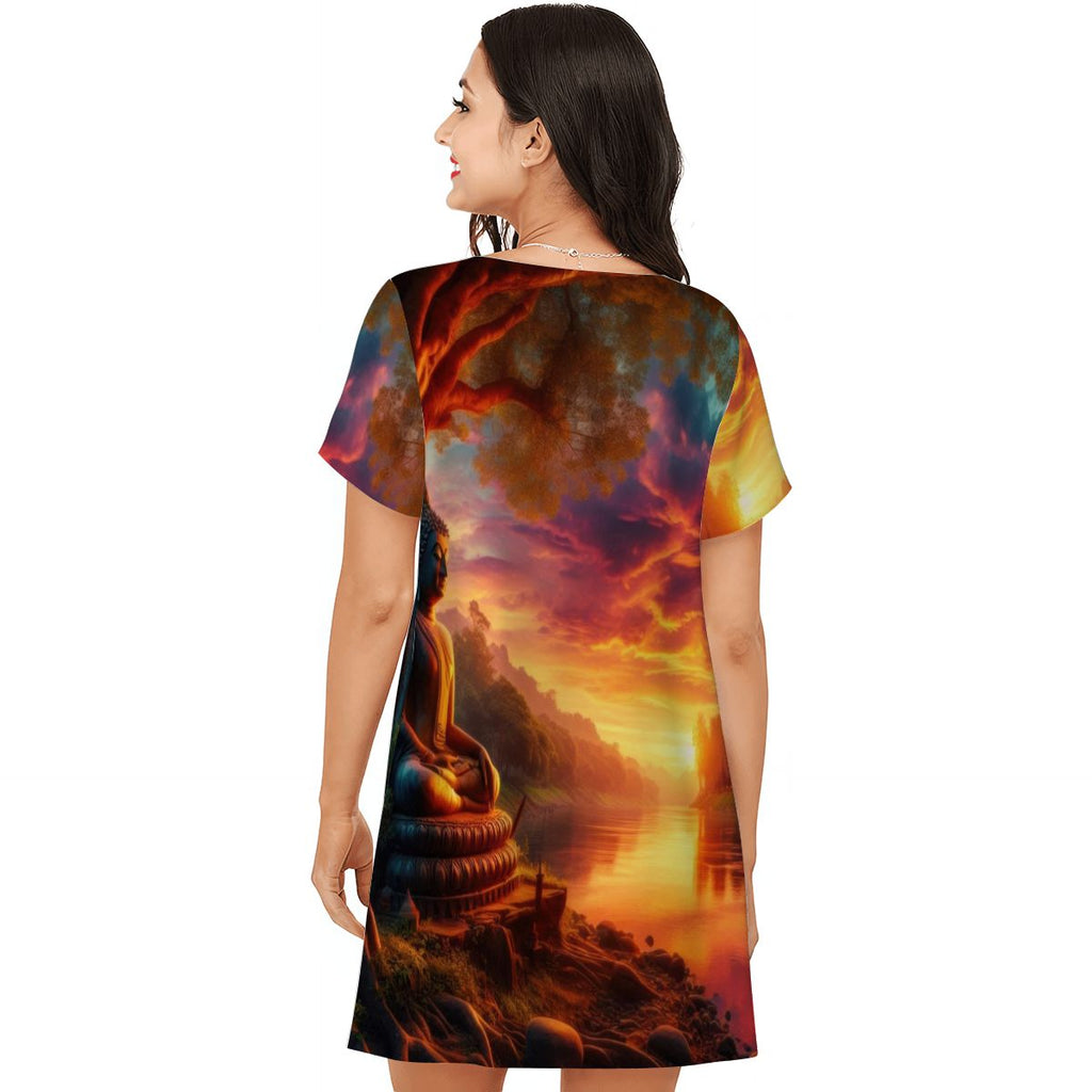 Loose Short-Sleeve Nightgown (Multiple Designs Set 1 - First image shows selected design)