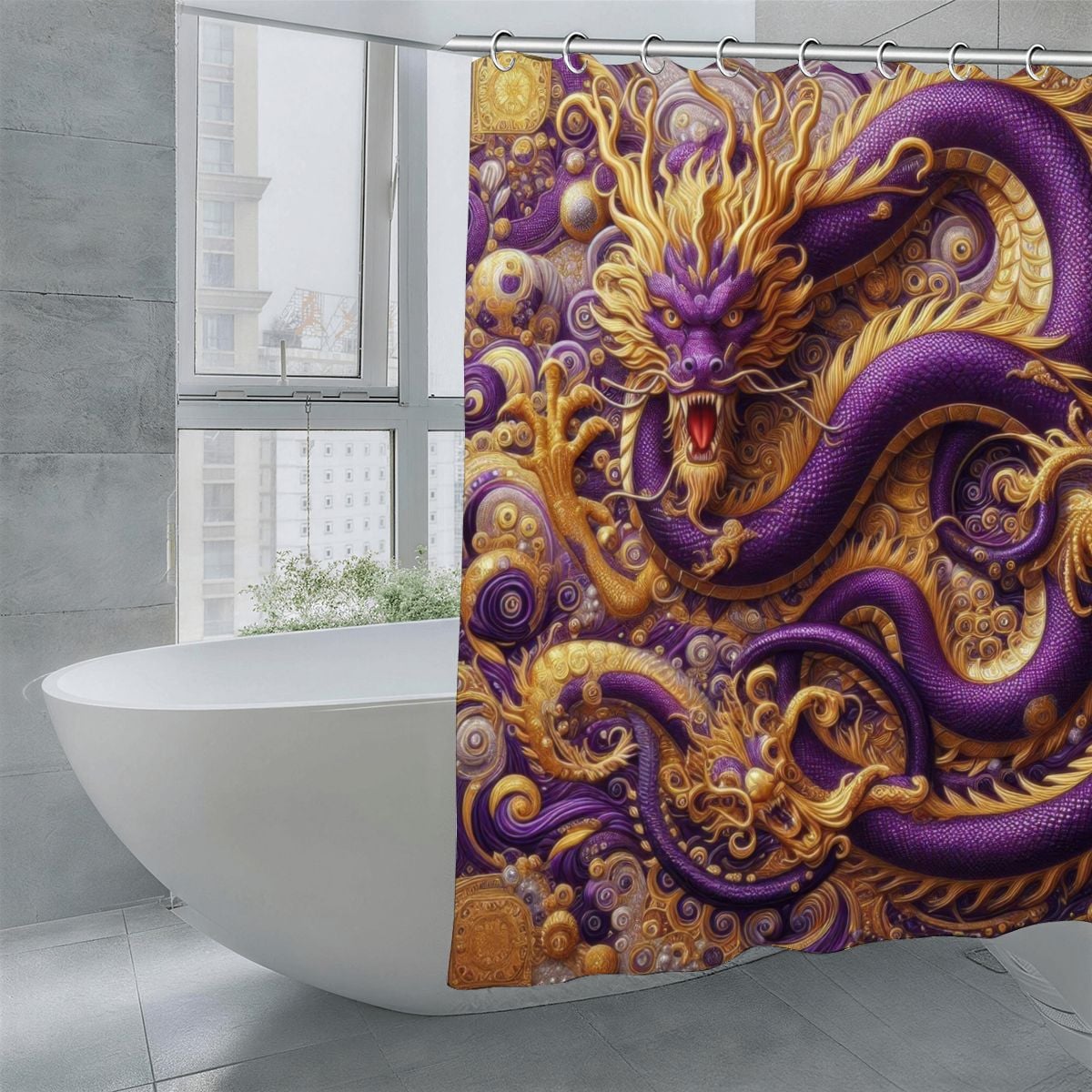 Purple Dragon Shower Curtain | Eastern-Style Serpent Art