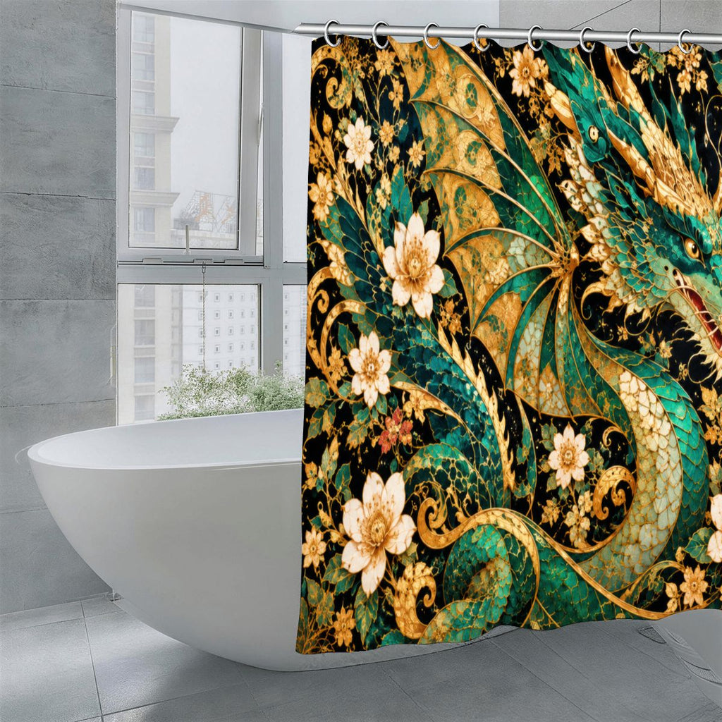 Gilded Jade Dragon Shower Curtain