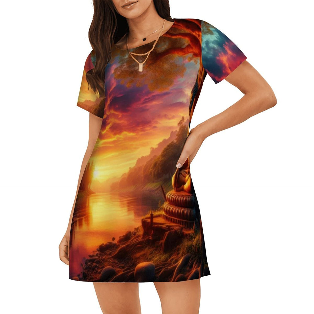 Loose Short-Sleeve Nightgown (Multiple Designs Set 1 - First image shows selected design)