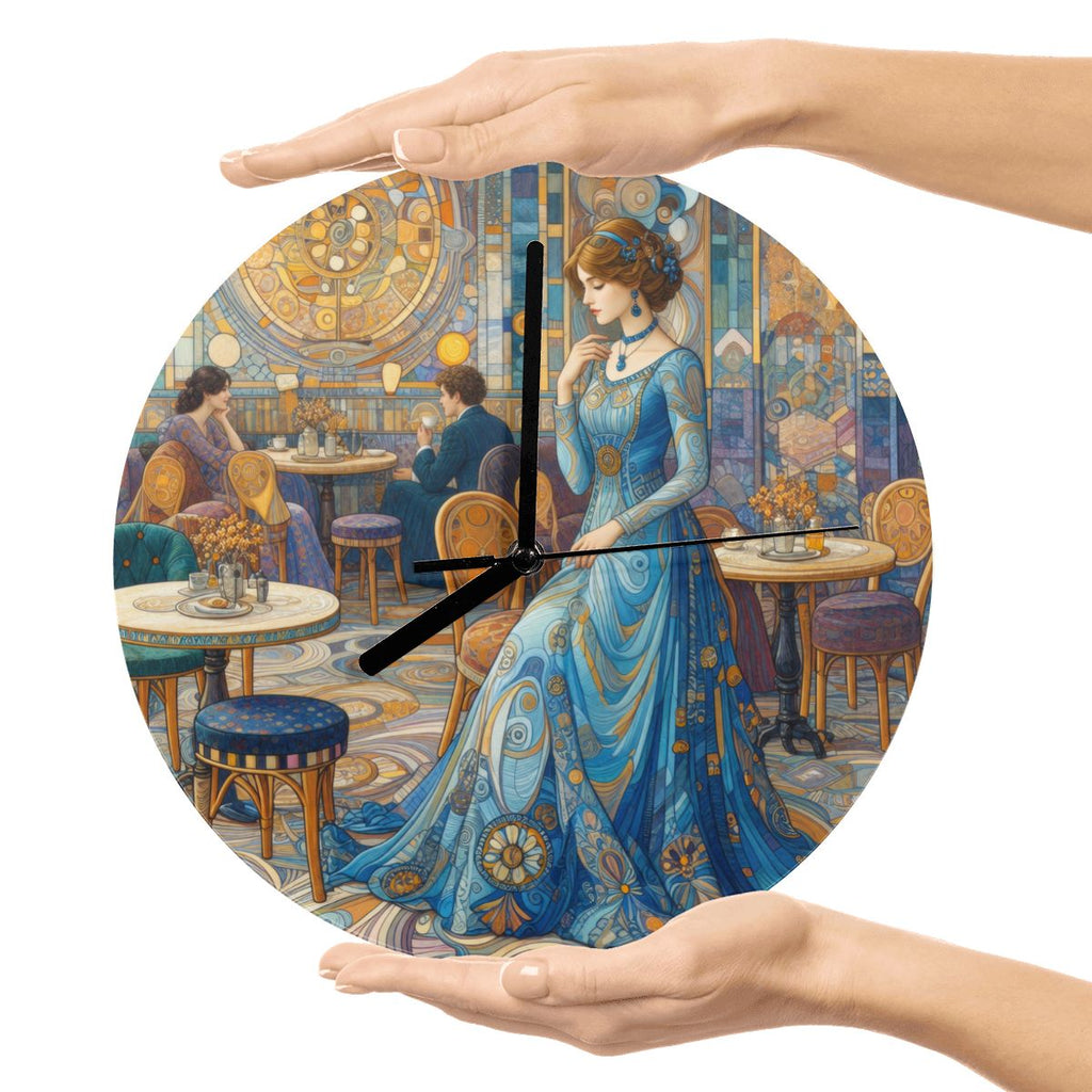 Sapphire at the Blue Café — Art Nouveau Inspired Wall Clock