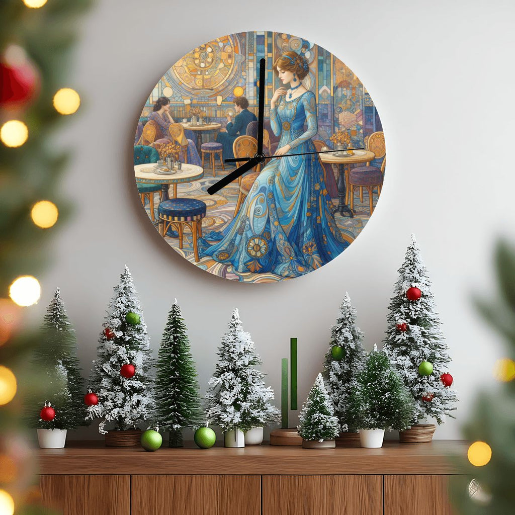 Sapphire at the Blue Café — Art Nouveau Inspired Wall Clock