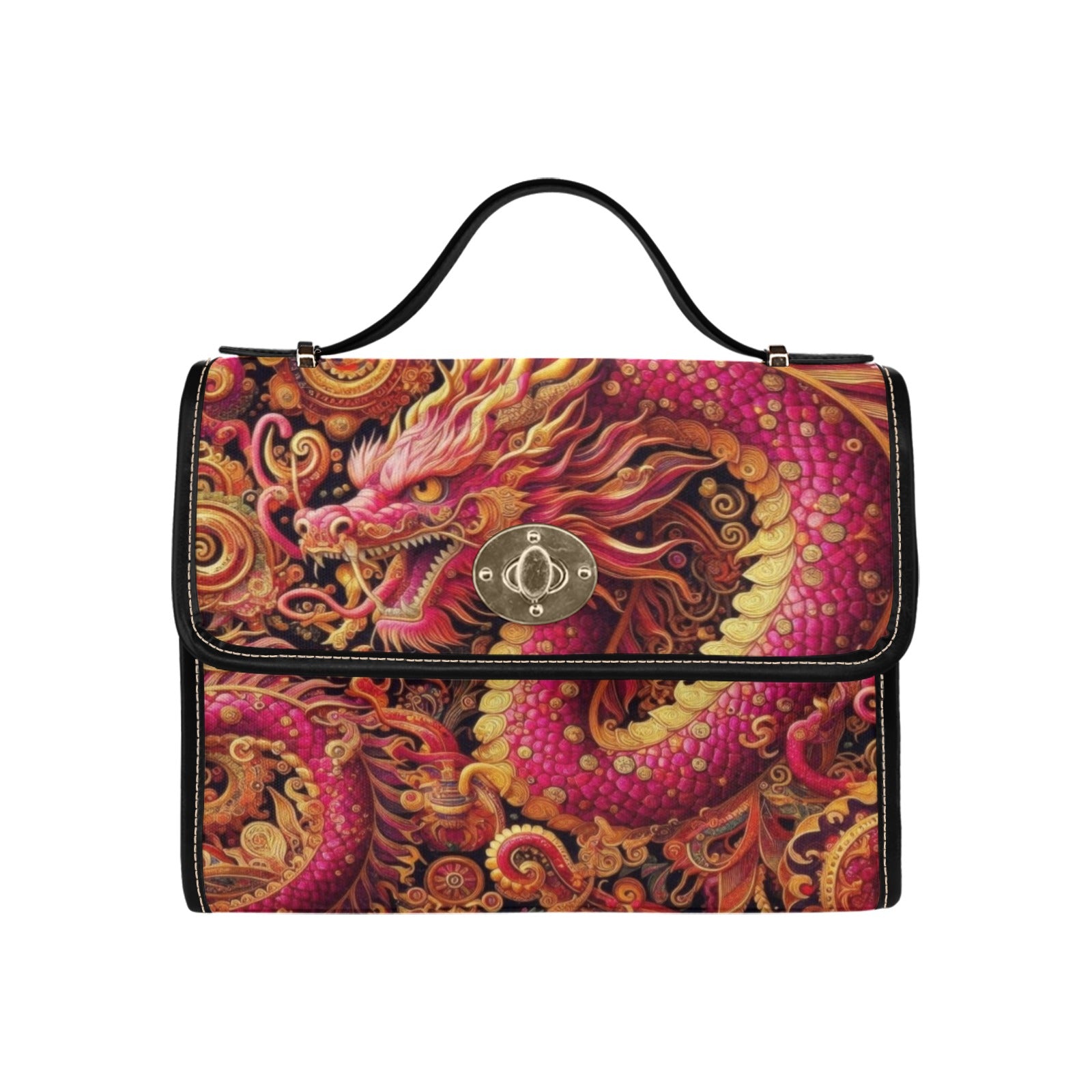 Crimson Dragon Satchel Waterproof Canvas Bag -Fantasy Dragon Handbag