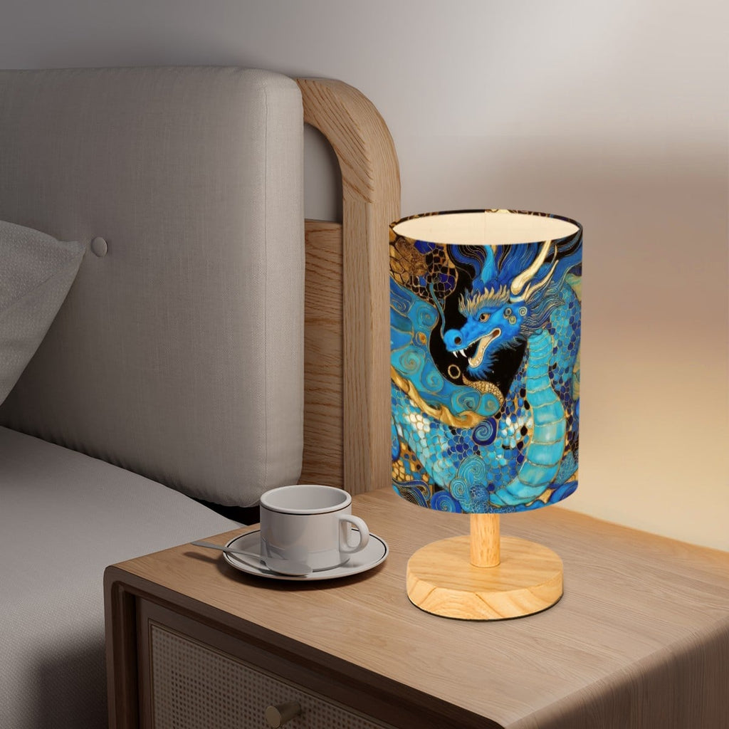 Teal Dragon Cylindrical Table Lamp