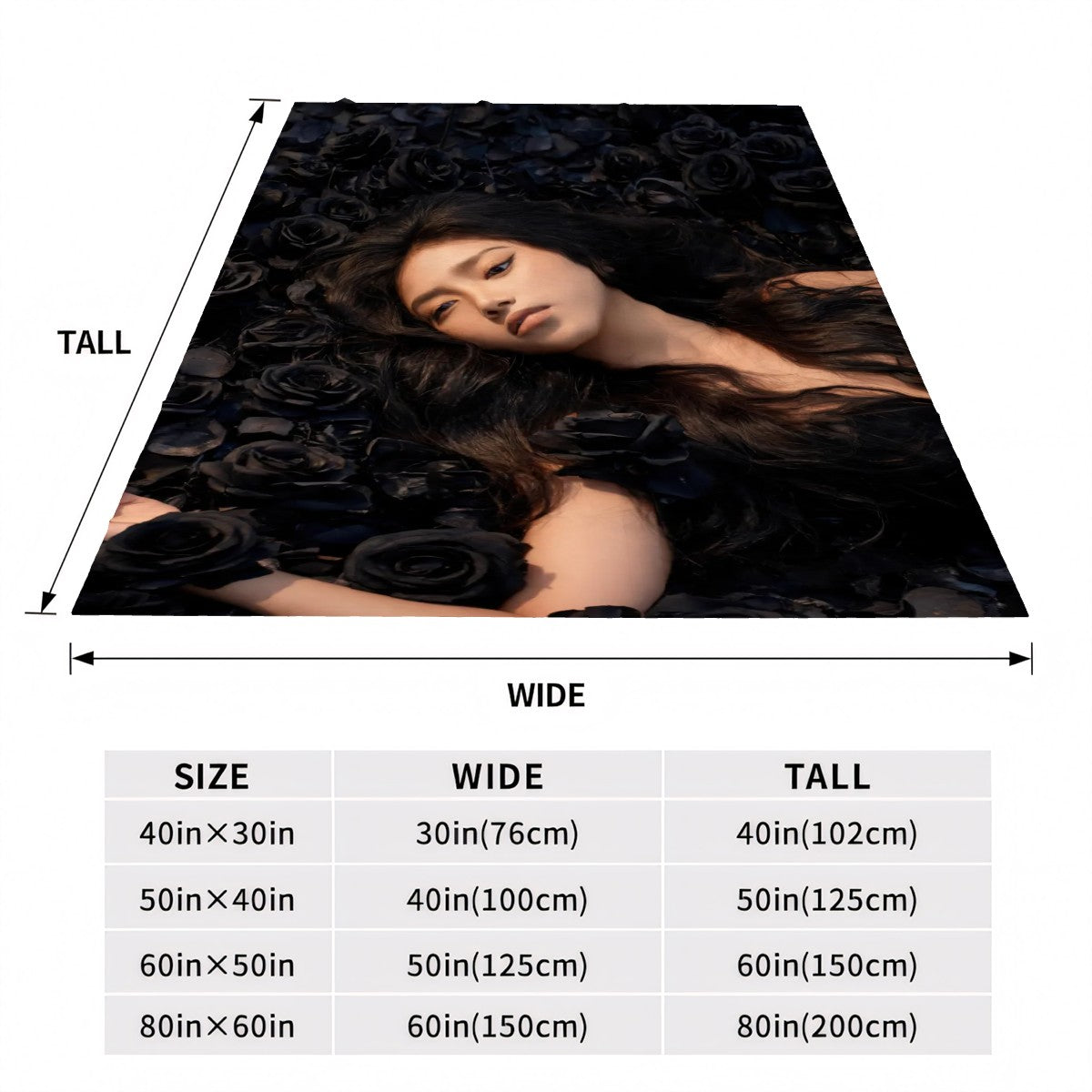 Black Roses 5 300 GSM Flannel Throw Blanket (Made in USA)