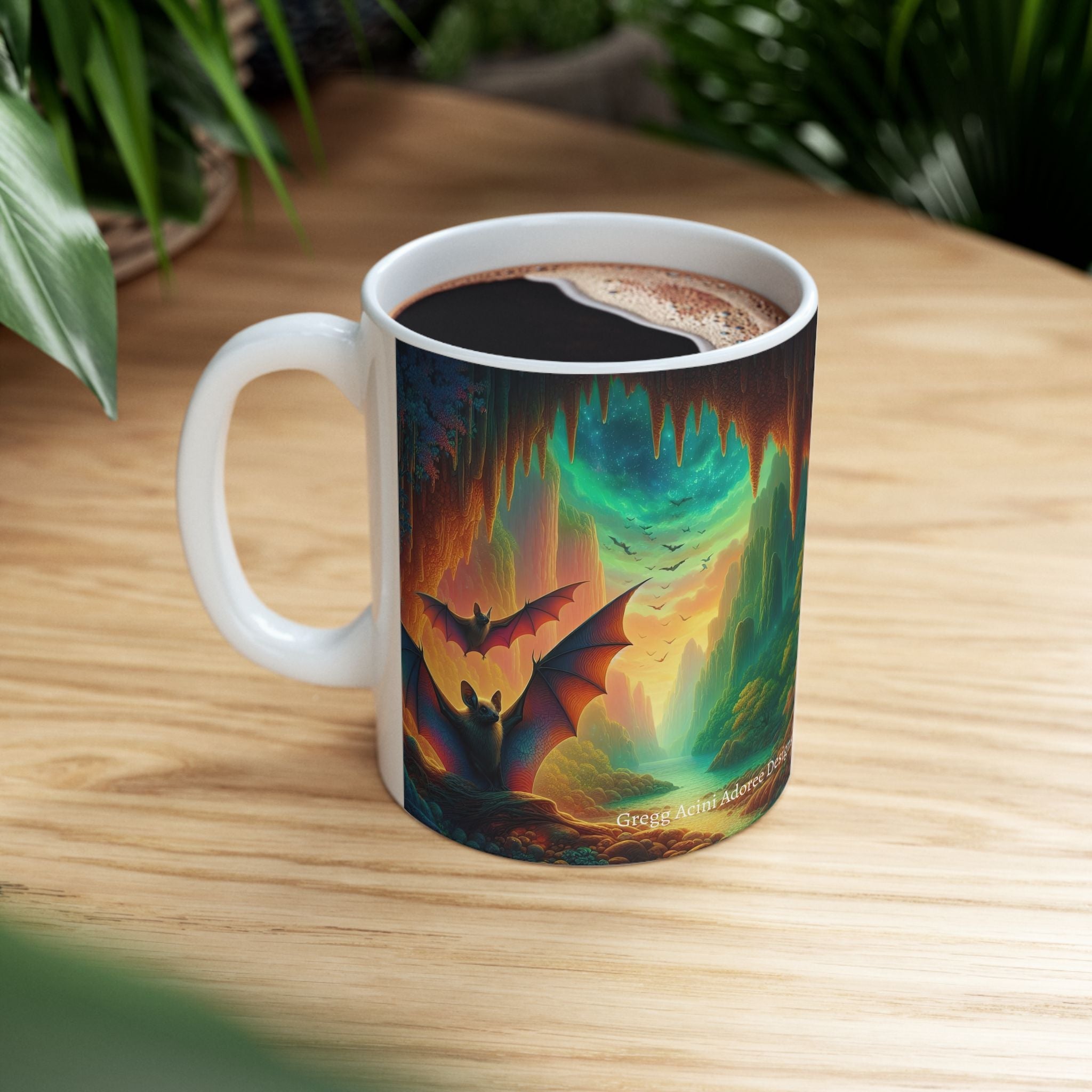 Fantasy Nature Mug with Bat Paradise Design – 11oz & 15oz - Gregg Acini Adoree Designs - Mug