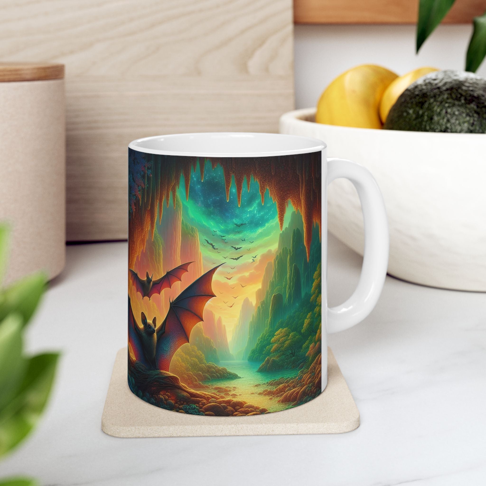 Fantasy Nature Mug with Bat Paradise Design – 11oz & 15oz - Gregg Acini Adoree Designs - Mug