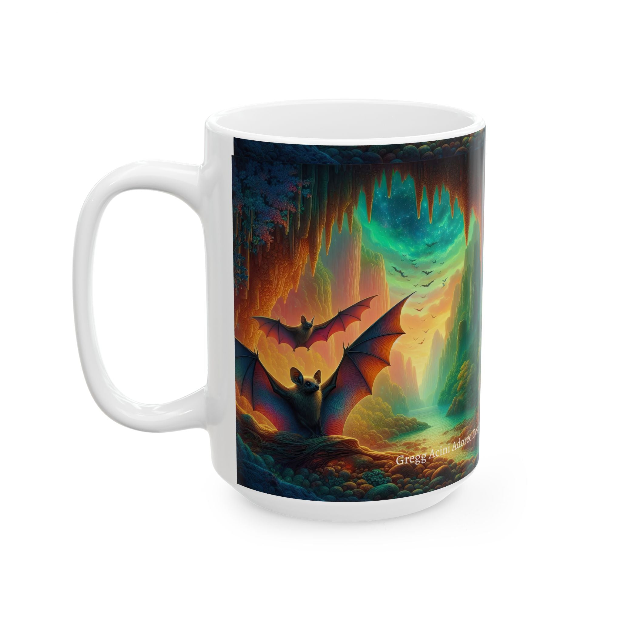 Fantasy Nature Mug with Bat Paradise Design – 11oz & 15oz - Gregg Acini Adoree Designs - Mug